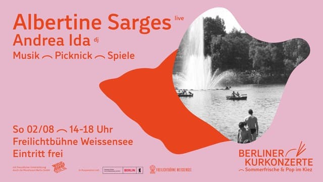Berliner Kurkonzerte in Weißensee – Sommerfrische & Pop im Kiez / mit Albertine Sarges, DJ Andrea Ida, Holzspielen - Eintritt frei!